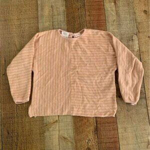 Zara girls pink striped long sleeve knit top with keyhole closure -3/4YR